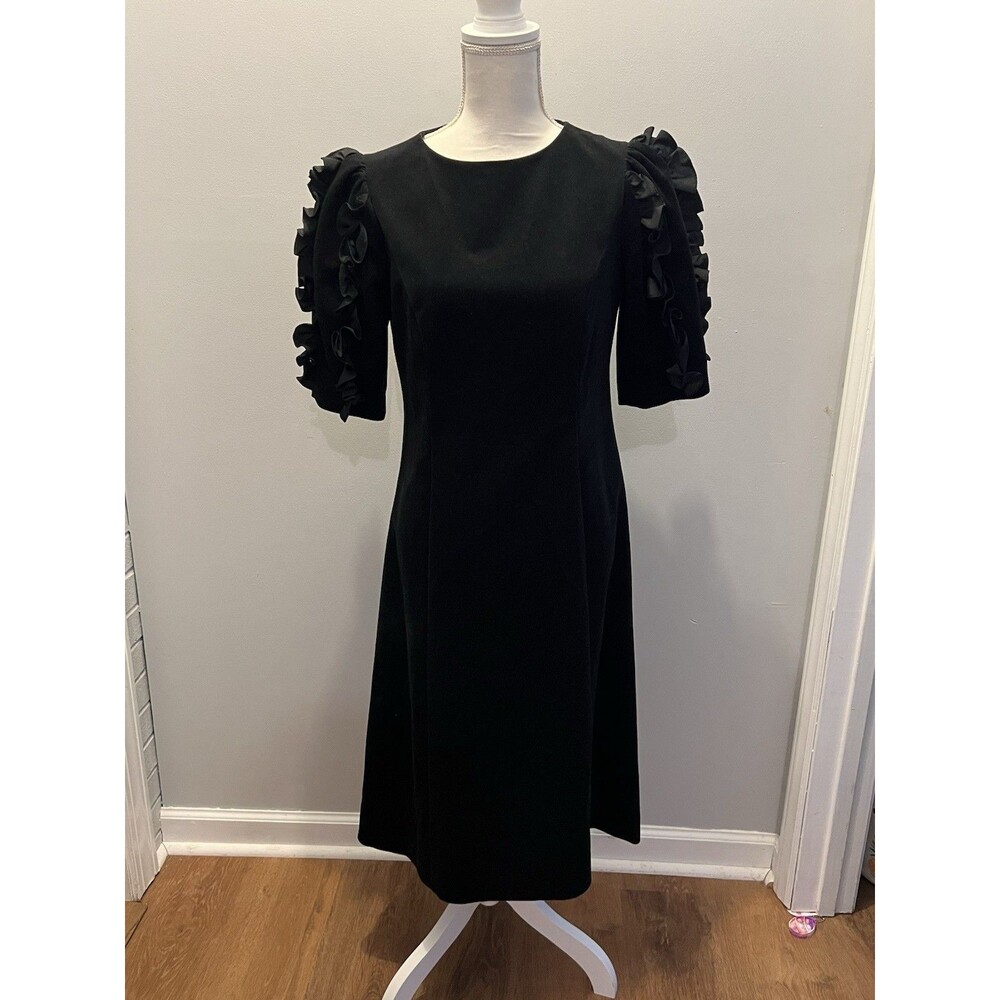 Vintage Henry Lee 80's Sheath Dress, Ruffle Sleeves - 8 - Brushed Velvet Feel